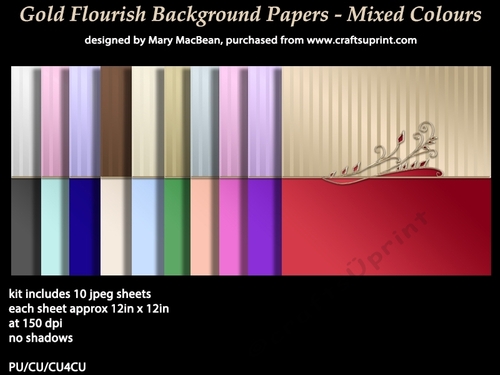 Gold Flourish Background Papers - Mixed Colours