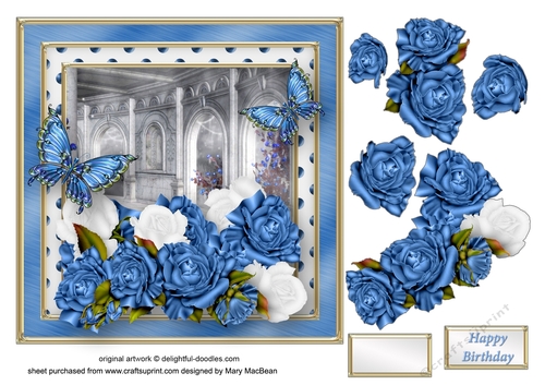 Blue Roses Decoupage Card Front