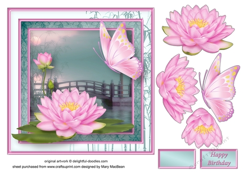 Oriental Pond Decoupage Card Front