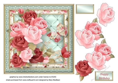 Roses and Butterflies Decoupage Card Front