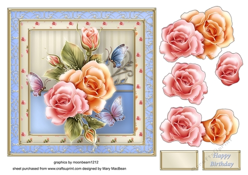 Pastel Roses Decoupage Card Front