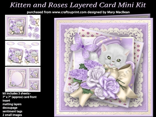 Kitten and Roses Layered Card Mini Kit