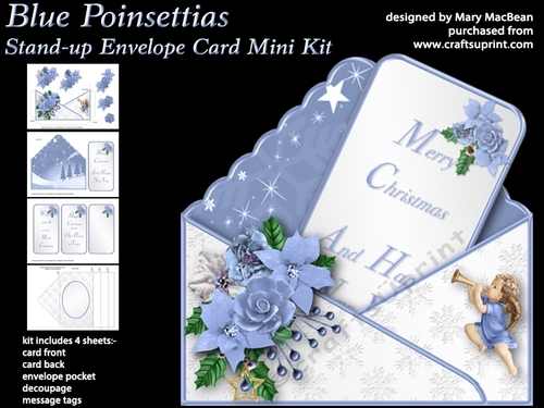 Blue Poinsettias - Stand-up Envelope Card Mini Kit