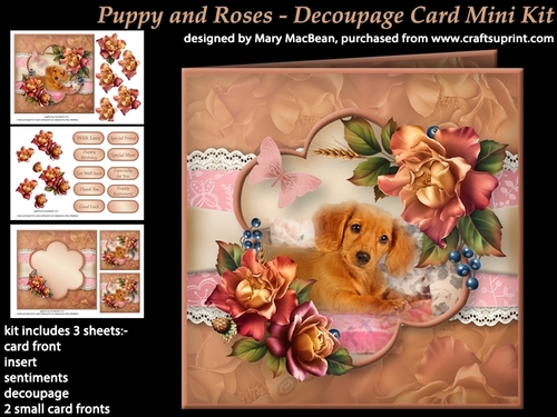 Puppy and Roses - Decoupage Card Mini Kit