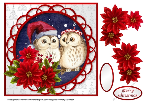 Christmas Owls - Decoupage Card Front