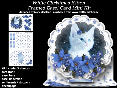 White Christmas Kitten - Framed Easel Card Mini Kit