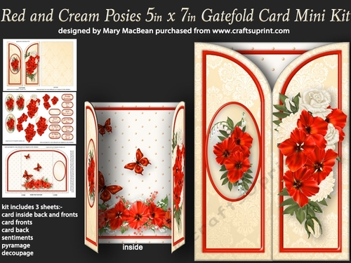 Red and Cream Posies - 5in x7in Gatefold Card Mini Kit