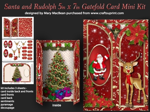 Santa and Rudolph - 5in x7in Gatefold Card Mini Kit