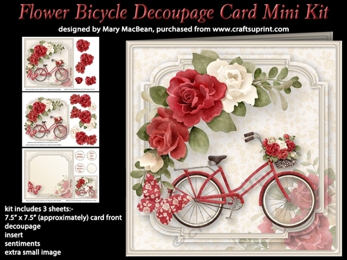 Flower Bicycle Decoupage Card Mini Kit