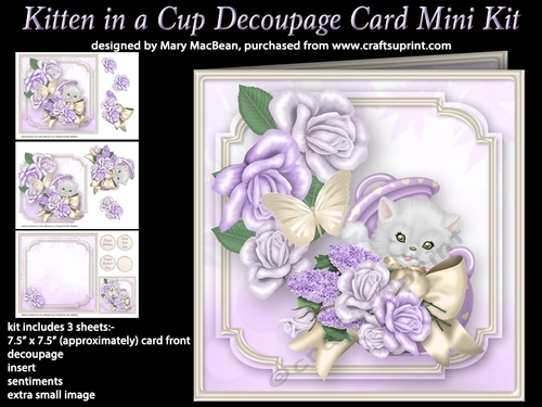 Kitten in a Cup Decoupage Card Mini Kit
