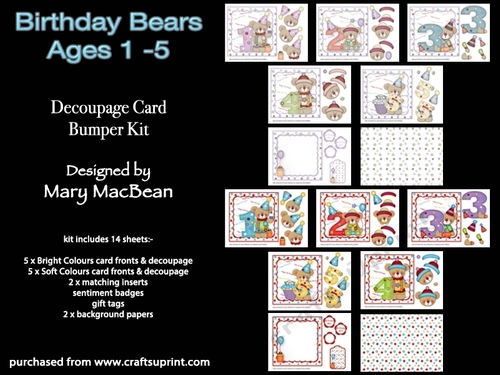 Birthday Bears Ages 1-5 - Decoupage Card Bumper Kit