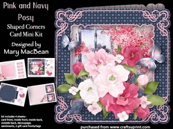 Pink and Navy Posy - Shaped Corners Card Mini Kit