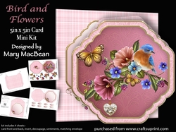 Bird and Flowers - 5 in x 5 in Shaped Card & Envelope Mini Kit