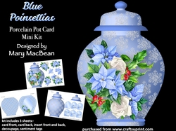 Blue Poinsettias - Porcelain Pot Card Mini Kit