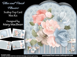 Blue and Peach Flowers - Scallop Top Card Mini Kit