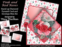 Pink and Red Roses - Stand-up Diamond Pyramid Card and Envelope Mini Kit