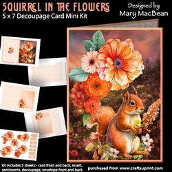 Squirrel in the Flowers - 5 x 7 Decoupage Card Mini Kit