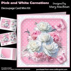 Pink and White Carnations - Decoupage Card Mini Kit