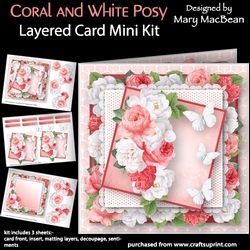 Coral and White Posy - Layered Card Mini Kit