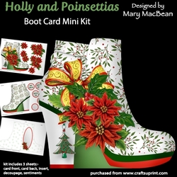 Holly and Poinsettias - Boot Shaped Card Mini Kit