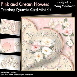 Pink and Cream Flowers - Teardrop Pyramid Card Mini Kit