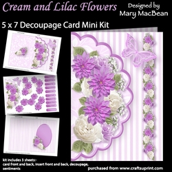 Cream and Lilac Flowers - 5 x 7 Decoupage Card Mini Kit