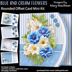 Blue and Cream Flowers - Rounded Offset Card Mini Kit