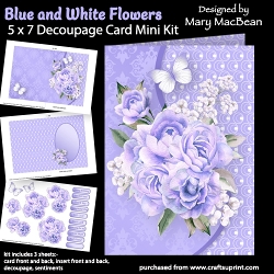 Blue and White Flowers - 5 x 7 Decoupage Card Mini Kit