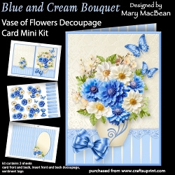 Blue and Cream Bouquet - Vase of Flowers Decoupage Card Mini Kit