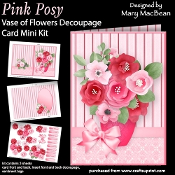 Pink Posy - Vase of Flowers Decoupage Card Mini Kit
