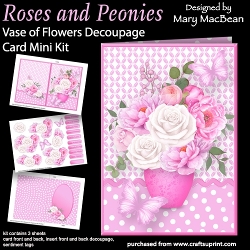 Roses and Peonies - Vase of Flowers Decoupage Card Mini Kit