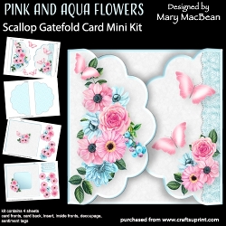 Pink and Aqua Flowers - Scallop Gatefold Card Mini Kit