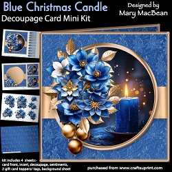 Blue Christmas Candle - Decoupage Card Mini Kit