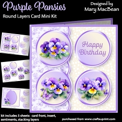 Purple Pansies - Round Layers Card Mini Kit