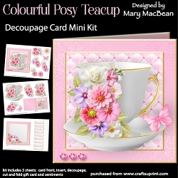 Colourful Posy Teacup - Decoupage Card Mini Kit