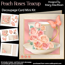 Peach Roses Teacup - Decoupage Card Mini Kit