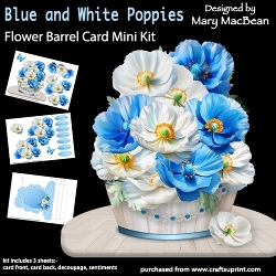 Blue and White Poppies - Flower Barrel Card Mini Kit