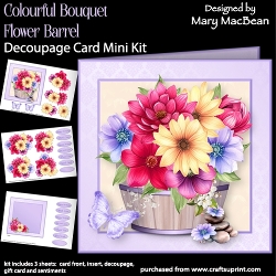 Colourful Bouquet Flower Barrel - Decoupage Card Mini Kit