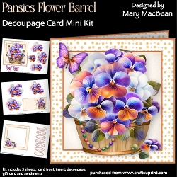 Pansies Flower Barrel - Decoupage Card Mini Kit