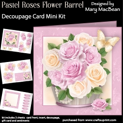 Pastel Roses Flower Barrel - Decoupage Card Mini Kit