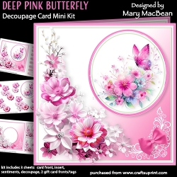 Deep Pink Butterfly - Decoupage Card Mini Kit