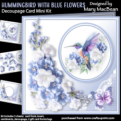 Hummingbird with Blue Flowers - Decoupage Card Mini Kit