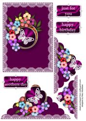Flowers, Butterfly and Lace - Burgundy