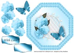 Teal Roses Octagonal Decoupage Card