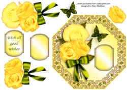 Yellow Roses Octagonal Decoupage Card