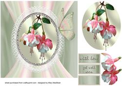 Fuschias on Lace 7" x 7 " Card Front - Sage