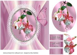 Fuschias on Lace 7" x 7 " Card Front - Pink