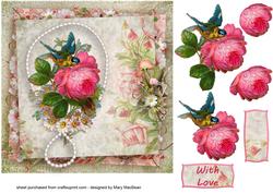 Shabby Rose and Pearls Decoupage Card