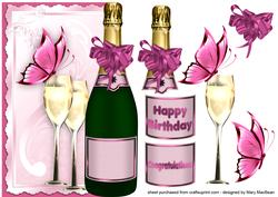 Wine Bottle Over the Edge Card - Pink