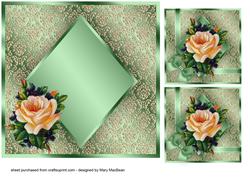 Blush Rose Square Decoupage Card Green Insert